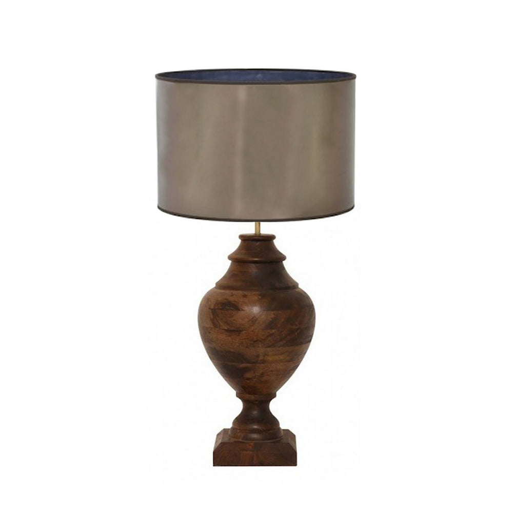 Urban Designs 34-Inch Handcrafted Round Wood and Drum Metallic Brown Table Lamp