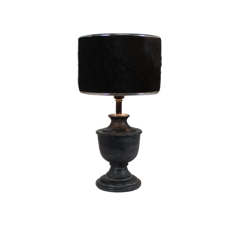 Urban Designs 19-Inch Round Wood Dark Gray Wash and Brown Cowskin Table Lamp