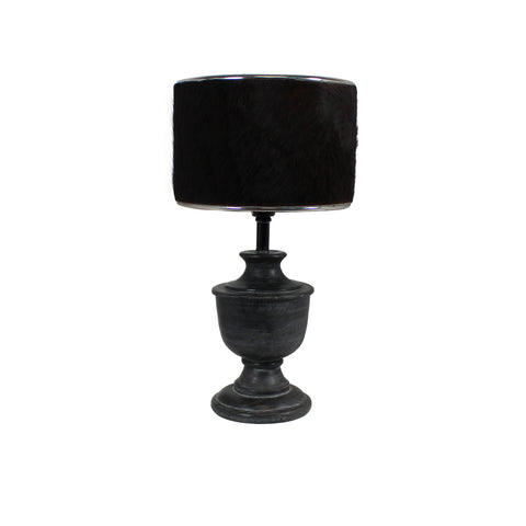 Urban Designs 19-Inch Round Wood Dark Gray Wash and Brown Cowskin Table Lamp