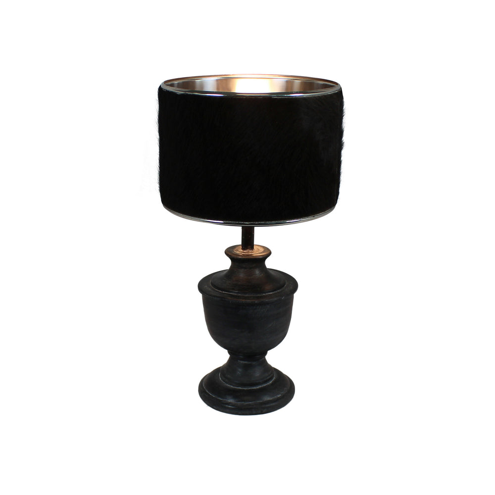 Urban Designs 19-Inch Round Wood Dark Gray Wash and Brown Cowskin Table Lamp