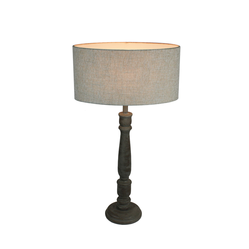 Urban Designs 27-Inch Rusted Greywash Wood And Oval Beige Table Lamp