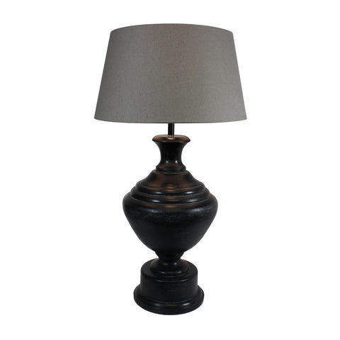 Urban Designs 33-Inch Black Gray Wash Wood and Round Brown Textile Table Lamp