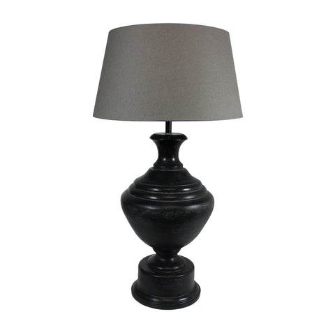 Urban Designs 33-Inch Black Gray Wash Wood and Round Brown Textile Table Lamp