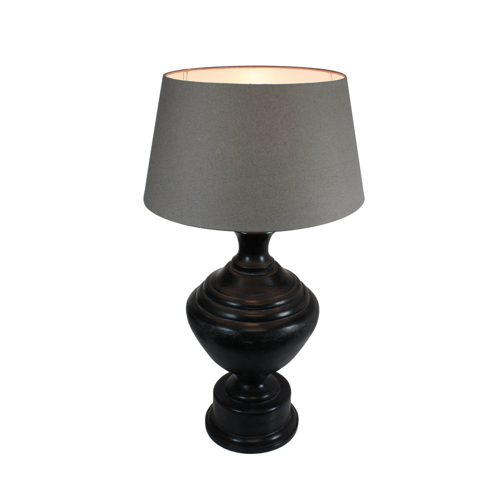 Urban Designs 33-Inch Black Gray Wash Wood and Round Brown Textile Table Lamp