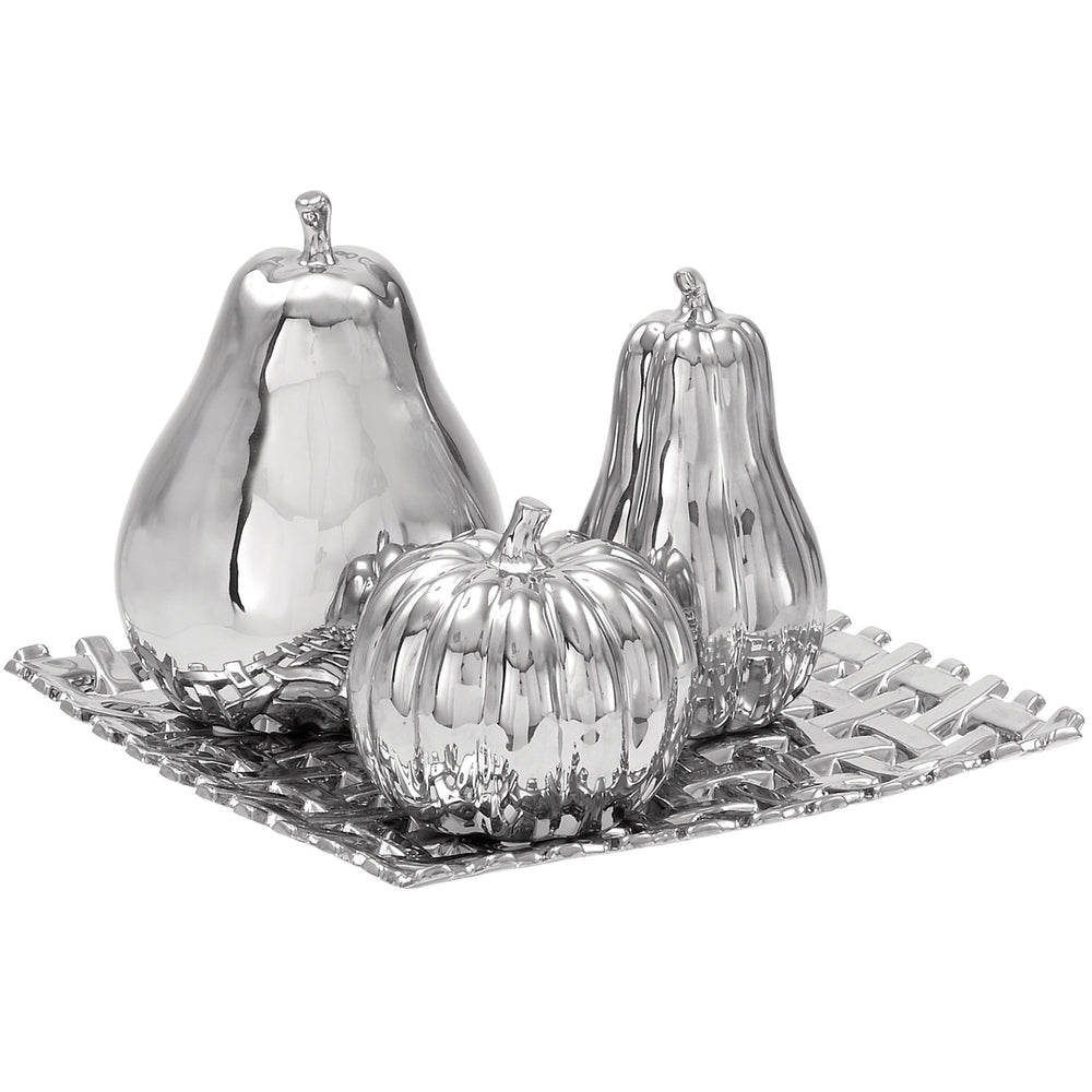 Urban Designs Silver Ceramic Lattice Fruit Bowl Centerpiece