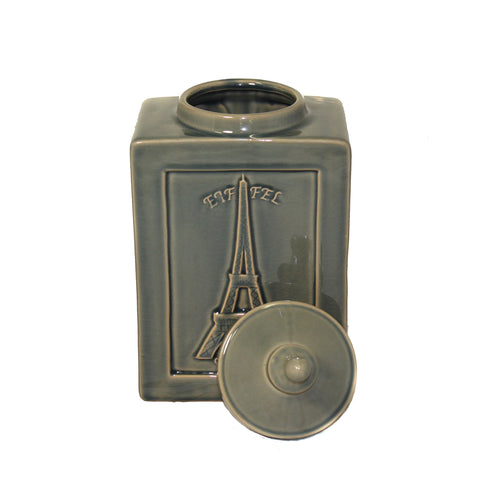 Urban Designs Eiffel Paris 14" Decorative Ceramic Accent Jar - Cracked Green