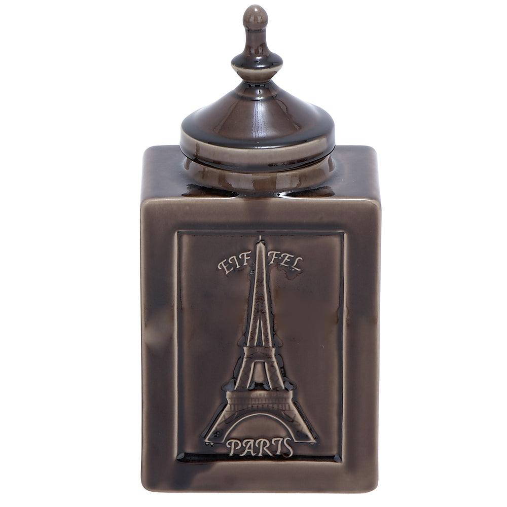 Urban Designs Eiffel Paris 14" Decorative Ceramic Accent Jar - Cracked Brown