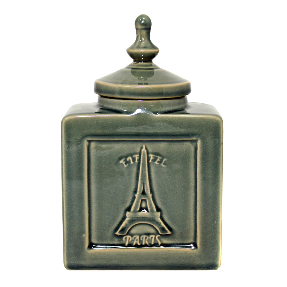 Urban Designs Eiffel Paris 9" Decorative Ceramic Accent Jar - Cracked Green