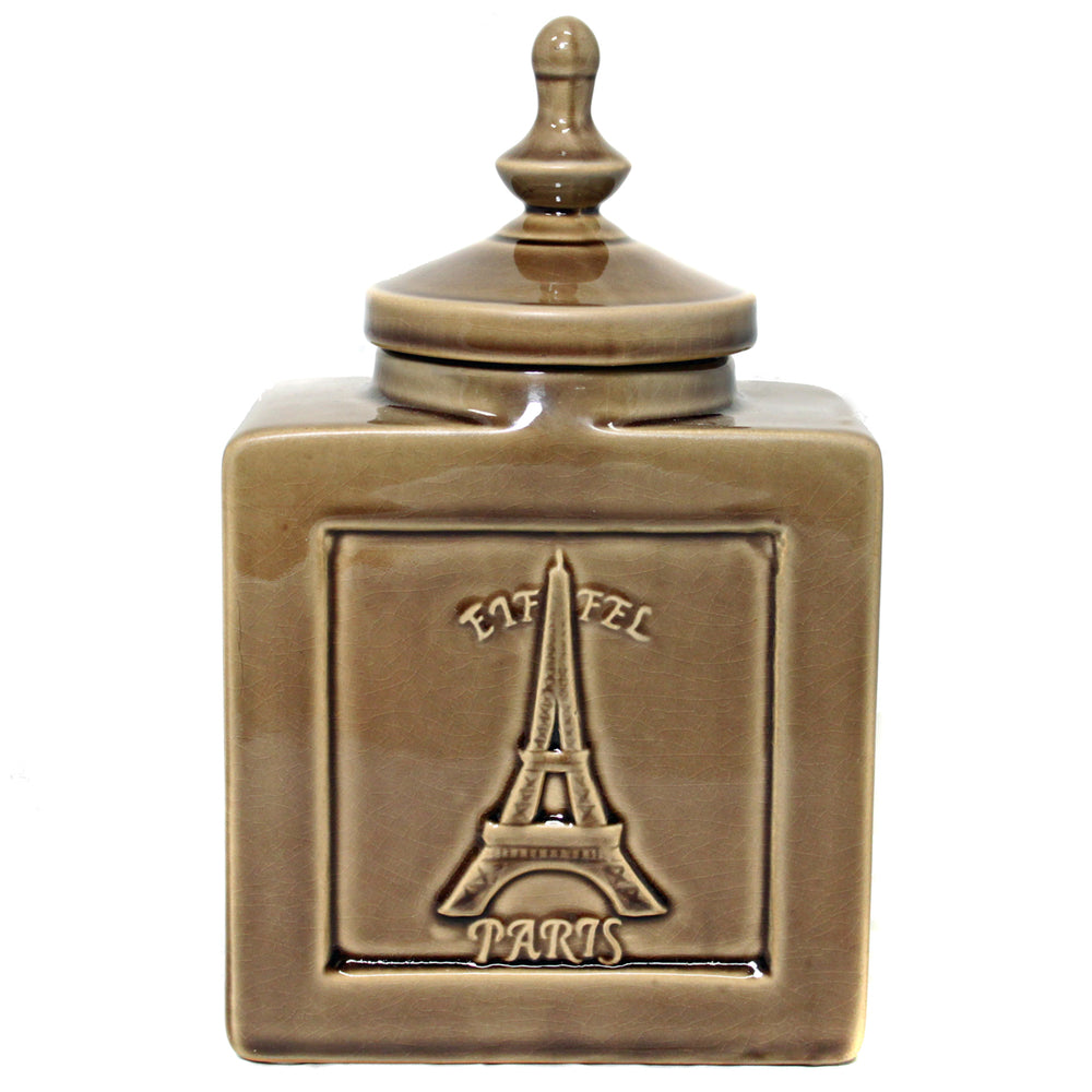 Urban Designs Eiffel Paris 9" Decorative Ceramic Accent Jar - Cracked Brown