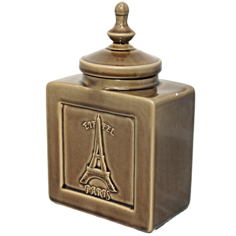 Urban Designs Eiffel Paris 9" Decorative Ceramic Accent Jar - Cracked Brown