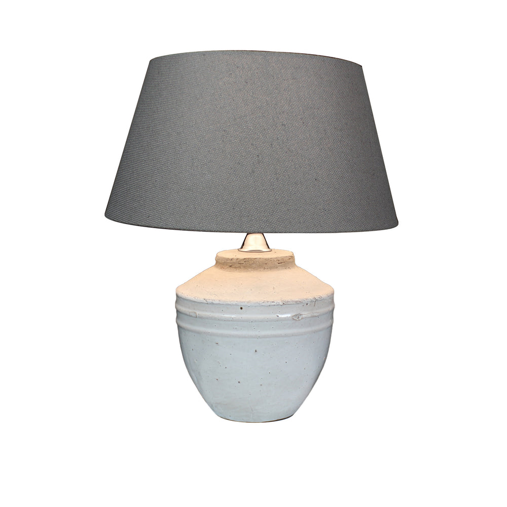 Urban Designs 17-Inch Antique White Ceramic and Round Brown Textile Table Lamp
