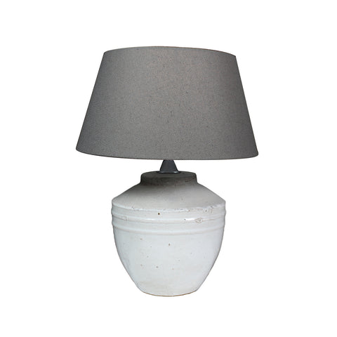 Urban Designs 17-Inch Antique White Ceramic and Round Brown Textile Table Lamp