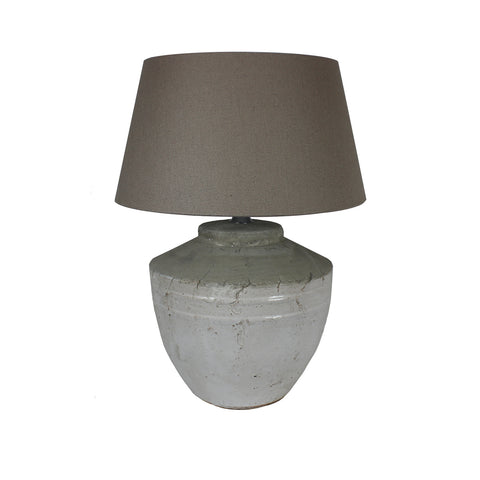 Urban Designs 22-Inch Antique Round White Gray Wash Ceramic Table Lamp