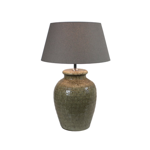 Urban Designs 22-Inch Antique Olive Ceramic and Round Brown Textile Table Lamp