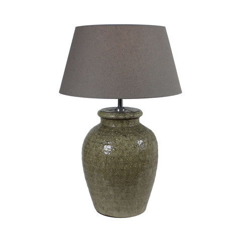 Urban Designs 22-Inch Antique Olive Ceramic and Round Brown Textile Table Lamp