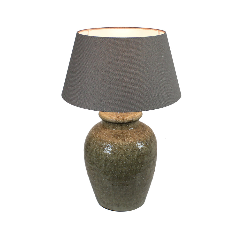Urban Designs 22-Inch Antique Olive Ceramic and Round Brown Textile Table Lamp