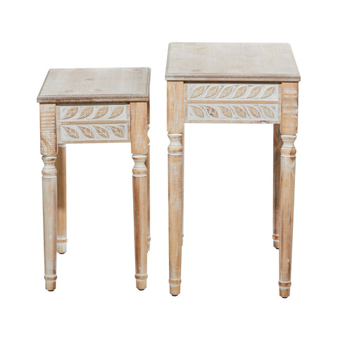 Urban Designs Audra 2-Piece Set Carved Whitewash Farmhouse End Accent Table