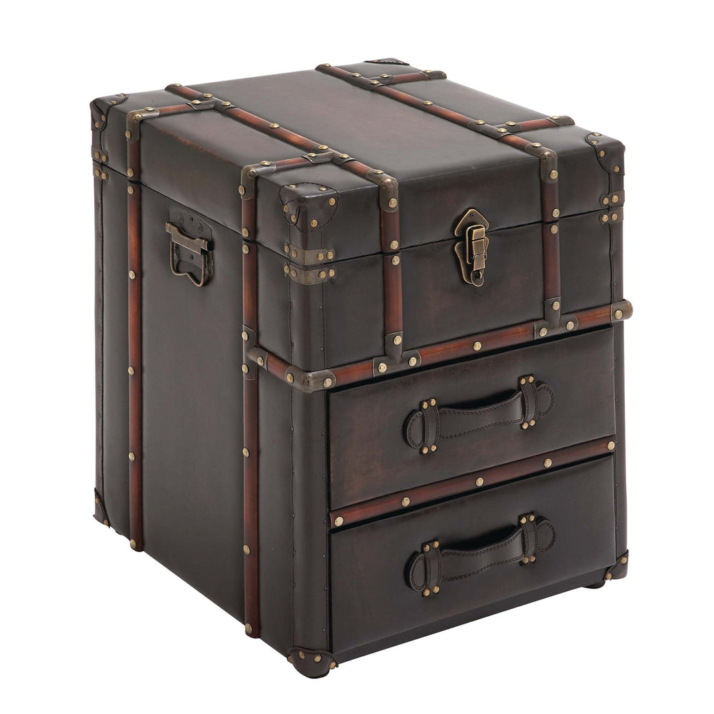 Urban Designs Wood and Leather Side Trunk Chest
