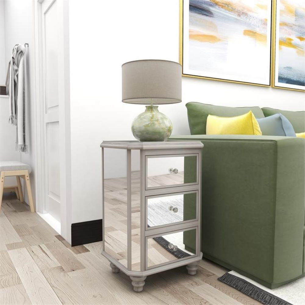 Urban Designs Lexy Mirrored 3-Drawer Side Table