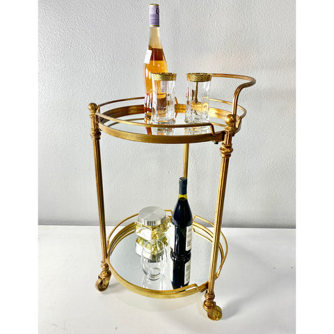 Urban Designs 2-Shelf Glass Round Serving Bar Cart - Gold