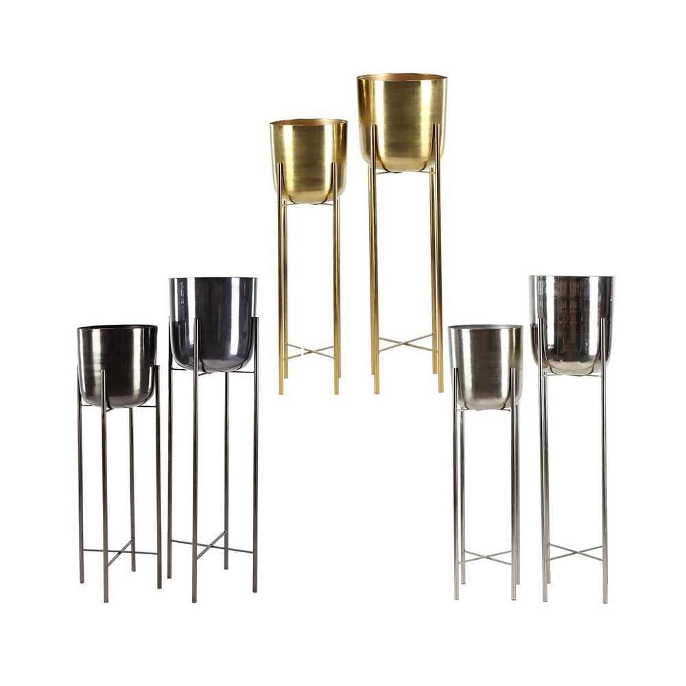 Urban Designs Large And Tall Contemporary Round Metallic Planters Set