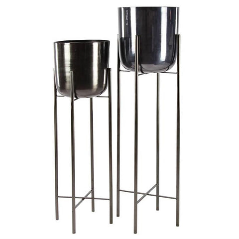 Urban Designs Large And Tall Contemporary Round Metallic Planters Set