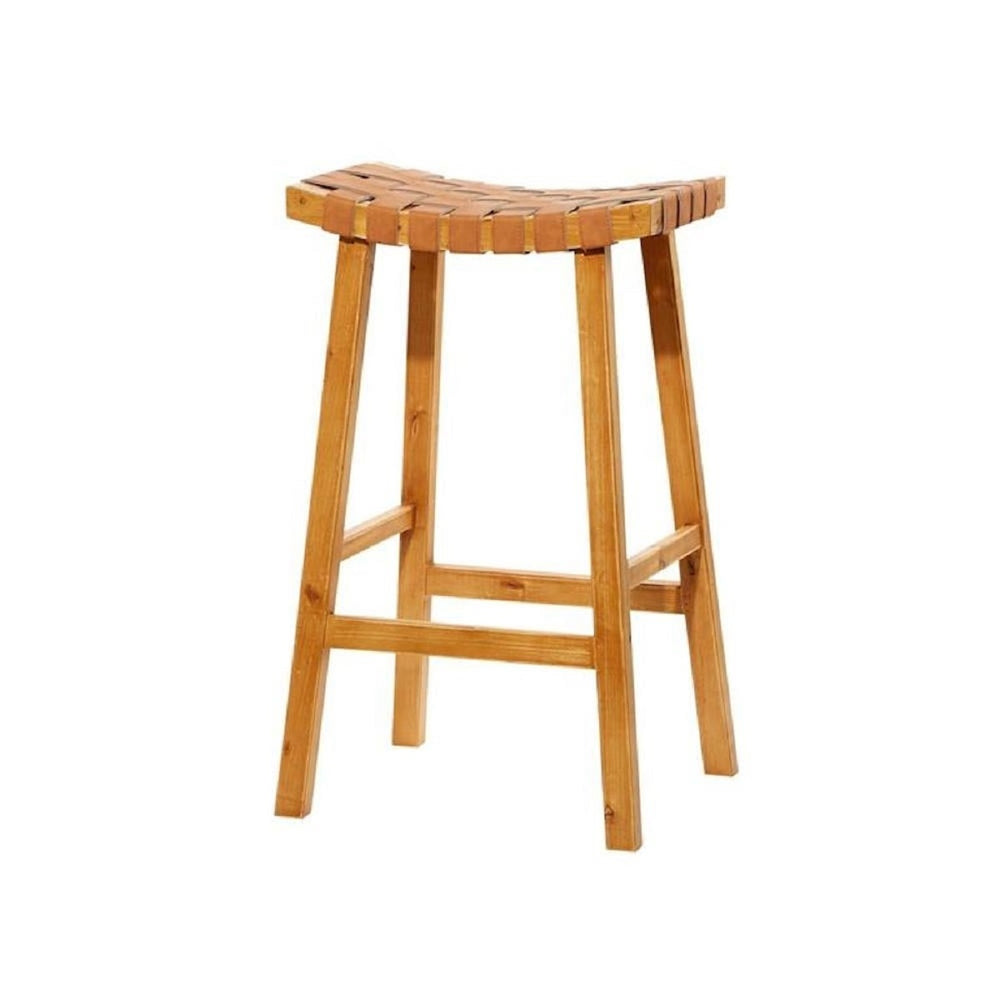 Urban Designs 30-inch Woven Leather And Birch Wood Bar Stool