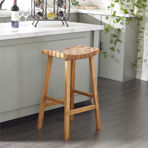 Urban Designs 30-inch Woven Leather And Birch Wood Bar Stool