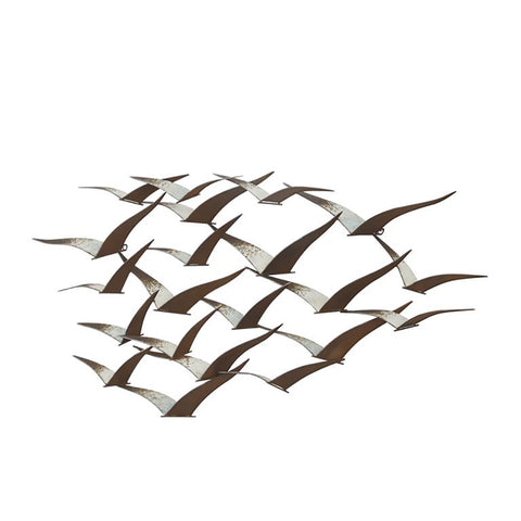 Urban Designs Handcrafted Flock of Birds Metal Wall Art - White Brown