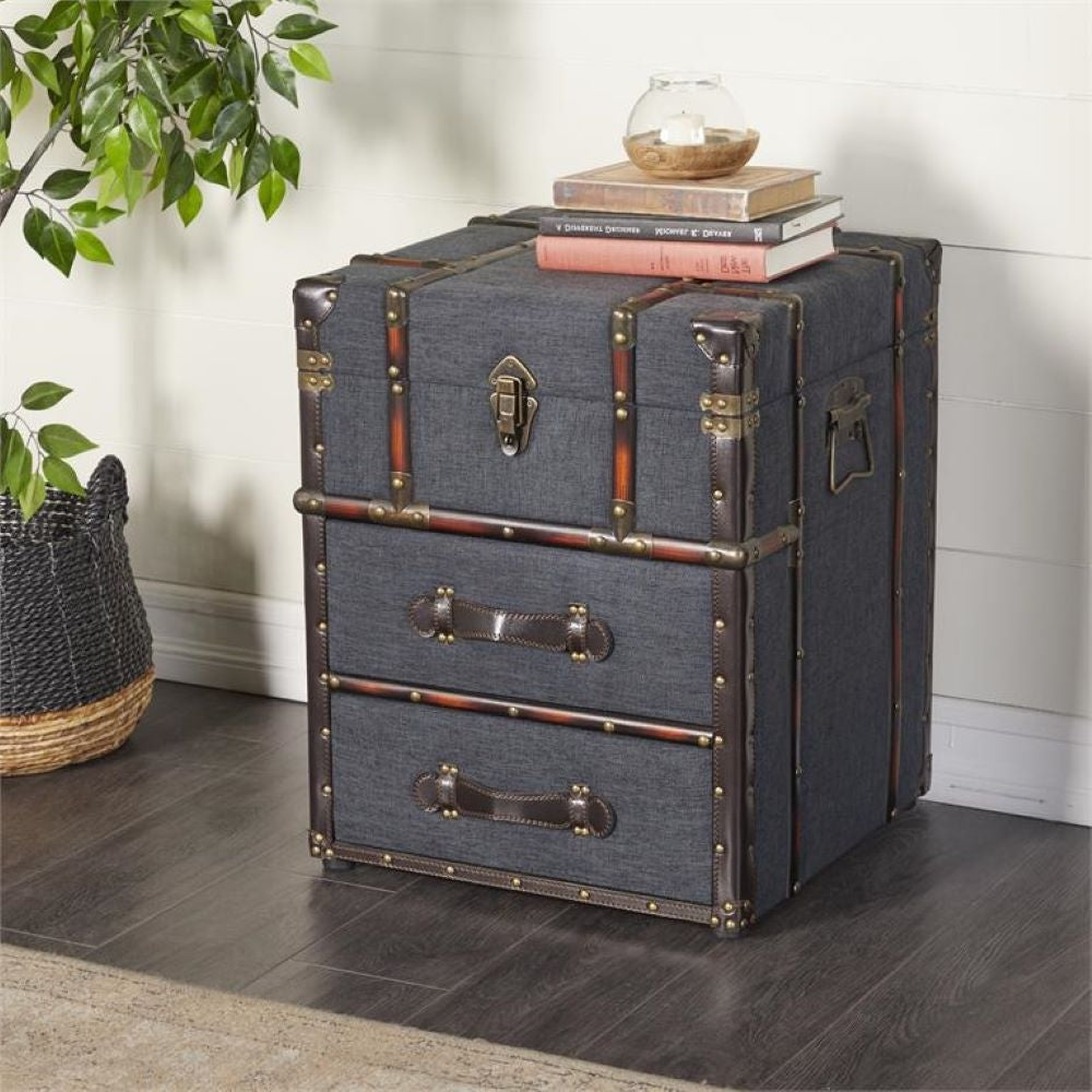 Urban Designs Anders Grey Linen And Wood Trunk Accent Side End Table