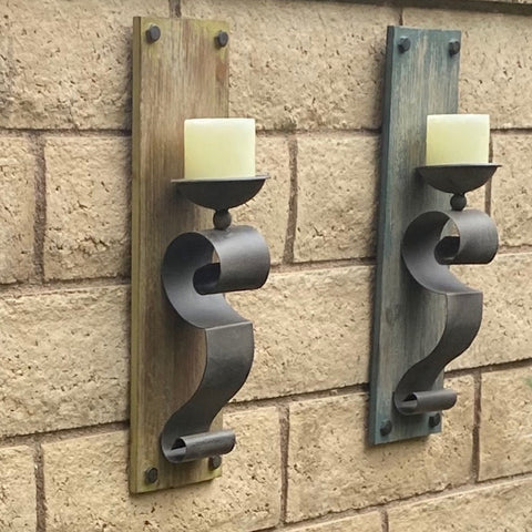 Urban Designs Farmhouse Rustic Wood Candle Wall Sconce - Set of 2