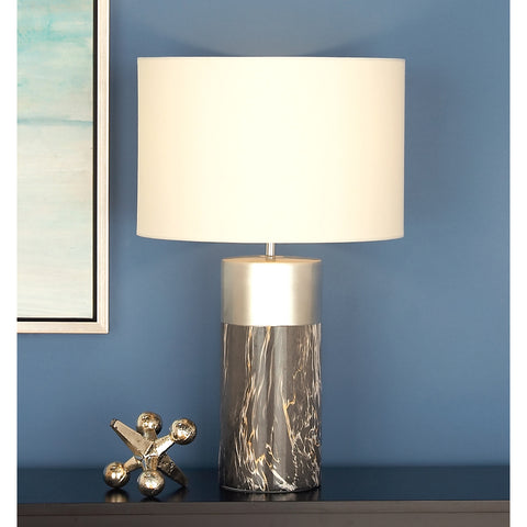 Urban Designs Grey and Silver Column 24-Inch Ceramic Table Lamp