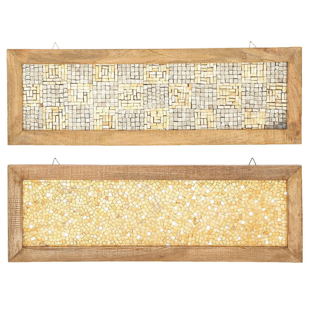 Urban Designs Glass vs Stone Wooden Mosaic Wall Art