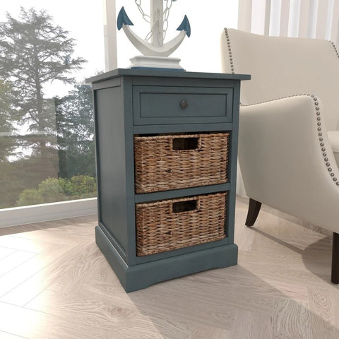 Urban Designs Malibu 3-Drawer Night Stand with Wicker Baskets - Teal