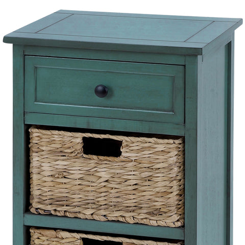 Urban Designs Malibu 3-Drawer Night Stand with Wicker Baskets - Teal