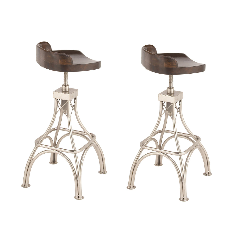 Urban Designs Adjustable Height 2-Piece Set Wood Metal Bar Stool - Dark Brown