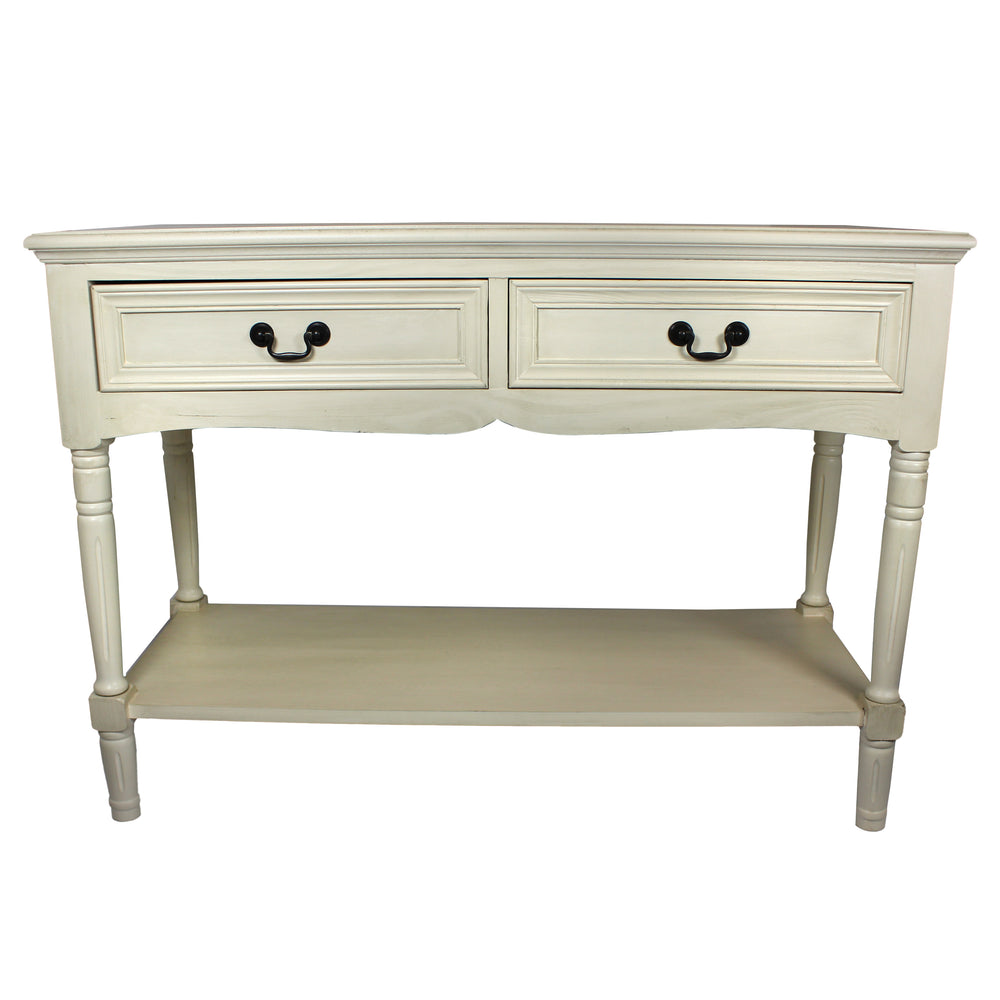 Urban Designs Avila Antiqued White Solid Wood 2-Drawer Console Table
