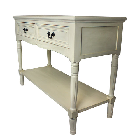 Urban Designs Avila Antiqued White Solid Wood 2-Drawer Console Table