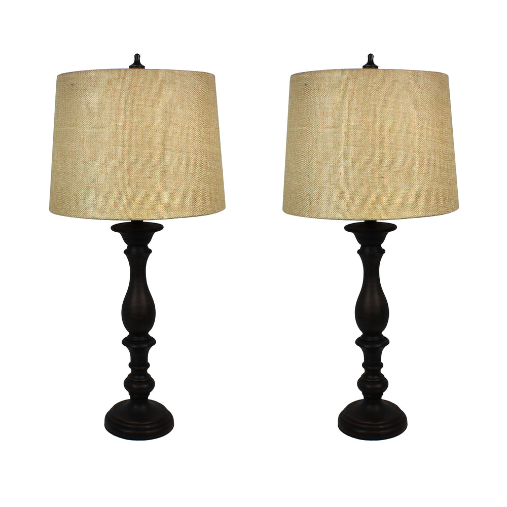 Urban Designs Malibu Vista Candlestick Table Lamp with Burlap Shade - Set of 2