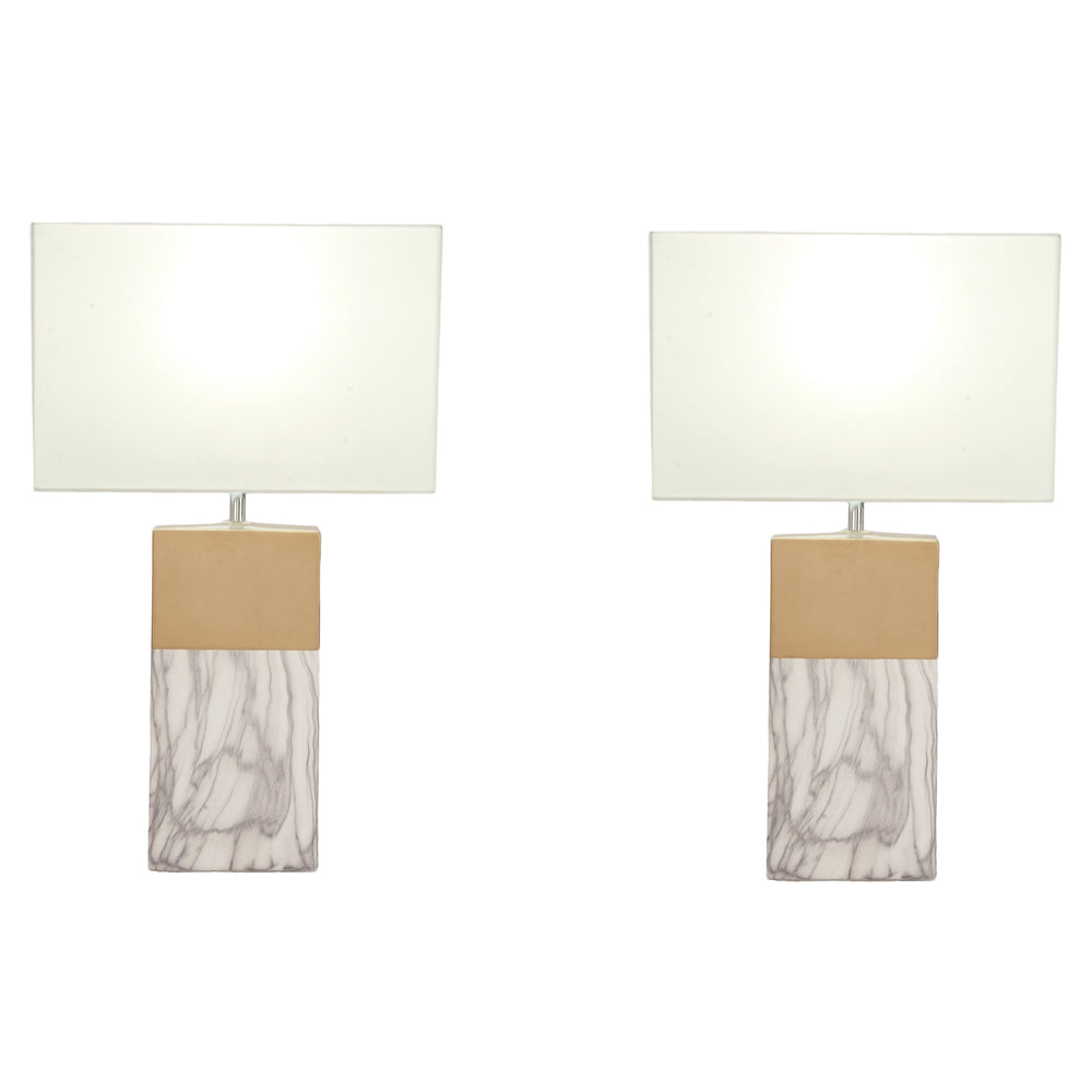 Urban Designs 25-Inch Rectangular Column Ceramic 2-Piece Table Lamp Set - Grey