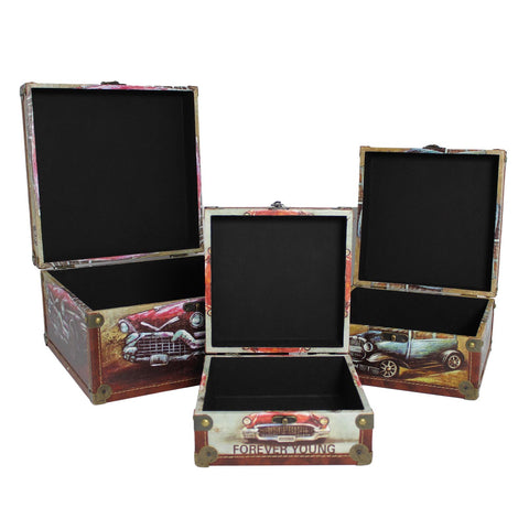 Urban Designs Old Fashion Route 66 Cars 3-Piece Decorative Box Set