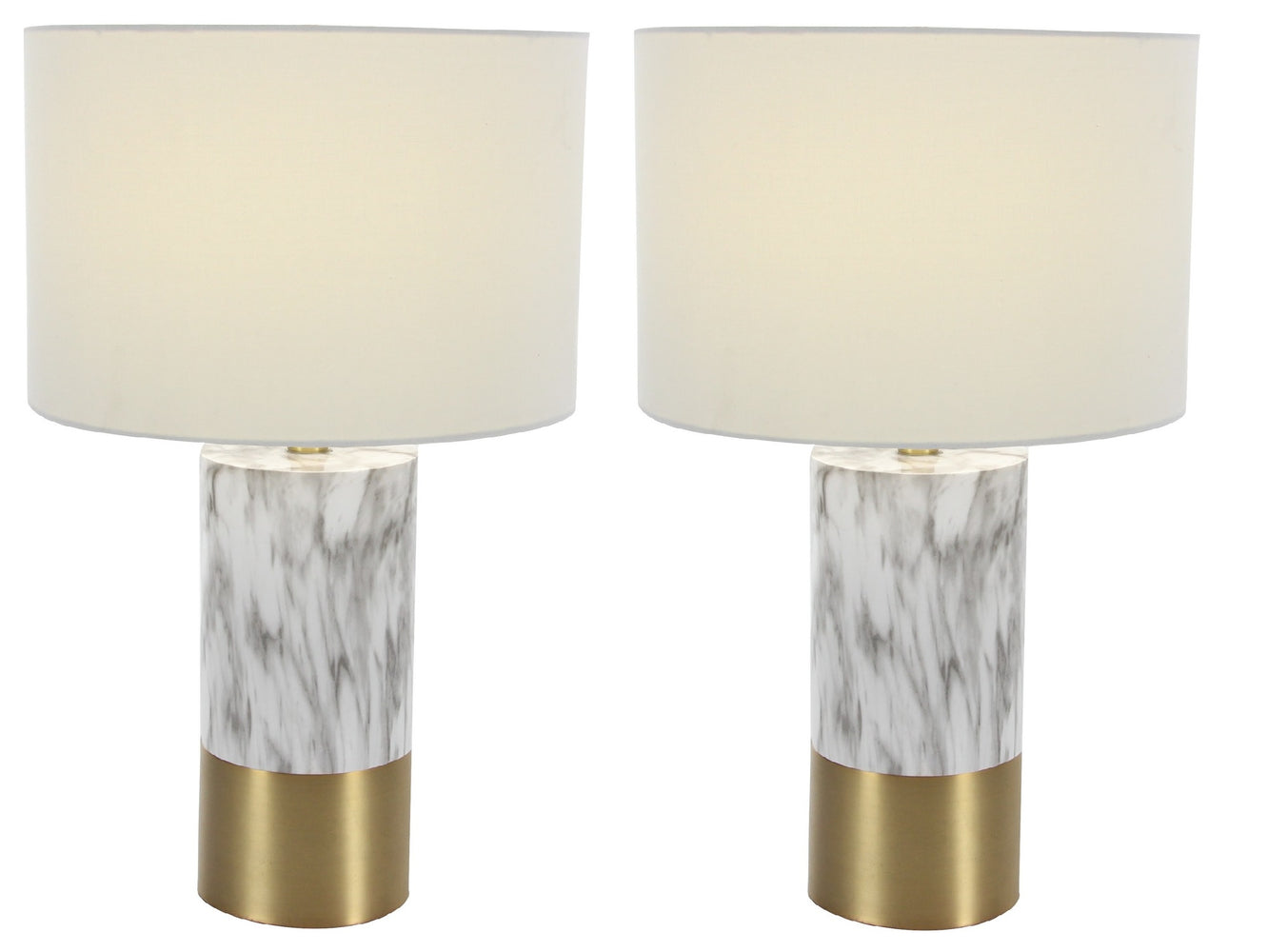 Urban Designs White and Gold Column Ceramic Table Lamp (Set of 2)