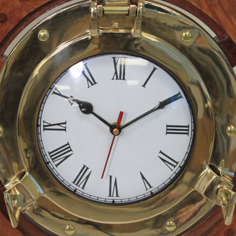 Urban Designs Nautical Ship's Wheel Brass Porthole Wall Clock