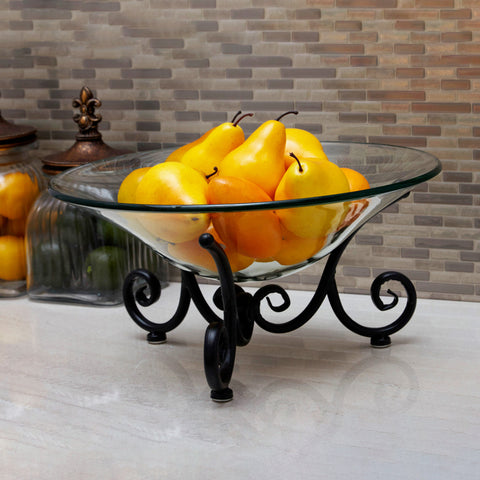 Urban Designs Decorative Iron Scroll Stand with Round Glass Bowl