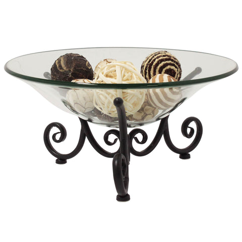 Urban Designs Decorative Iron Scroll Stand with Round Glass Bowl