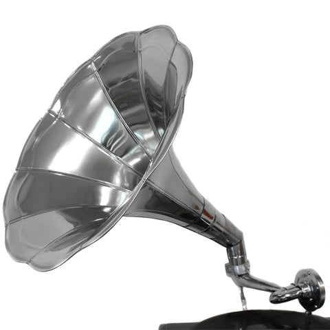 Urban Designs Antique Replica RCA Victor Phonograph Gramophone with Large Silver Metal Horn