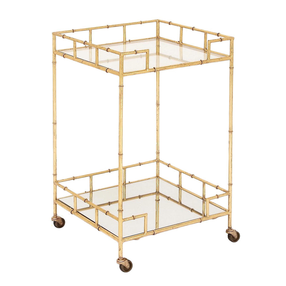 Urban Designs Gold Leaf 2-Shelf Square Metal Mirror Mobile Bar Cart
