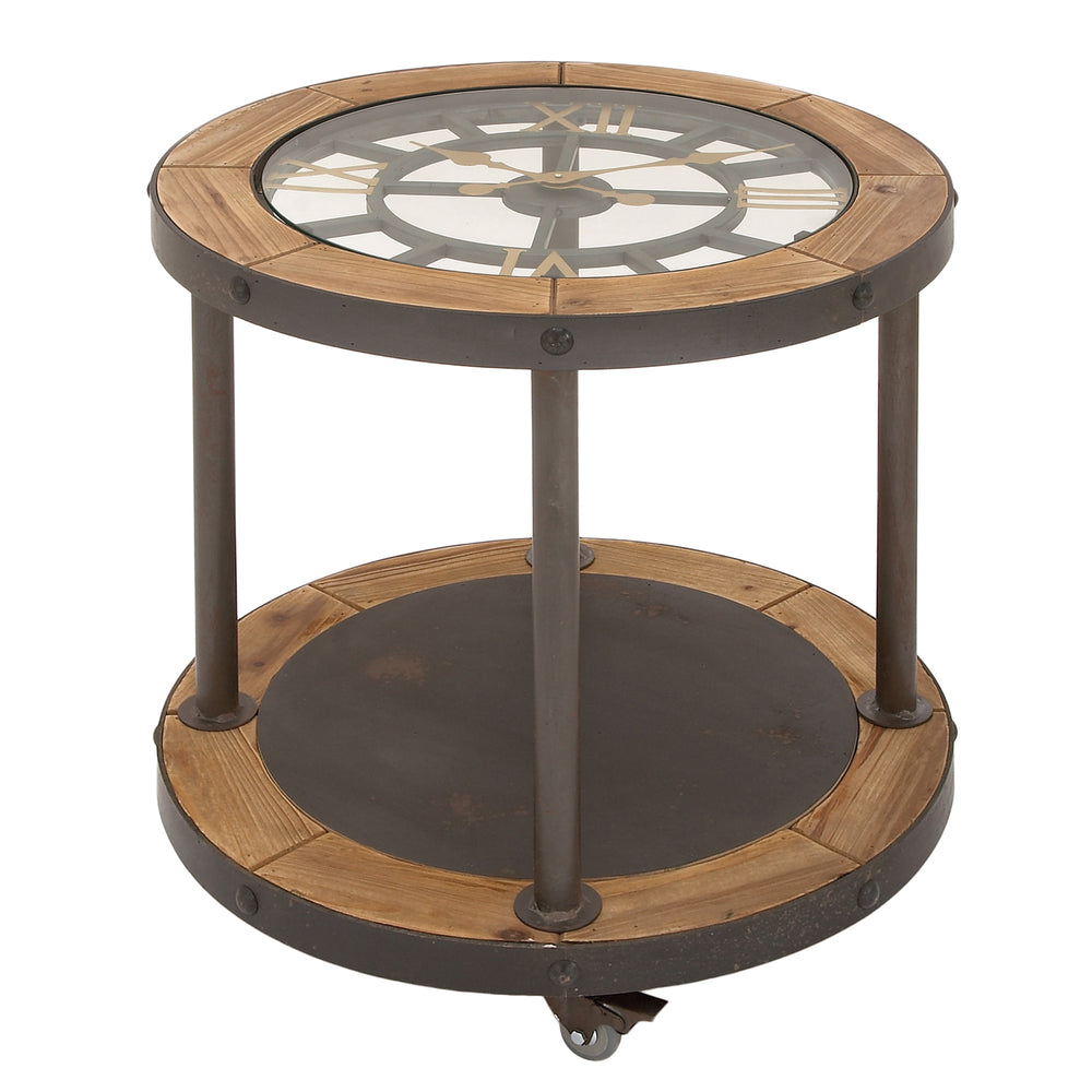 Urban Designs Clock Top Industrial Round Accent Table