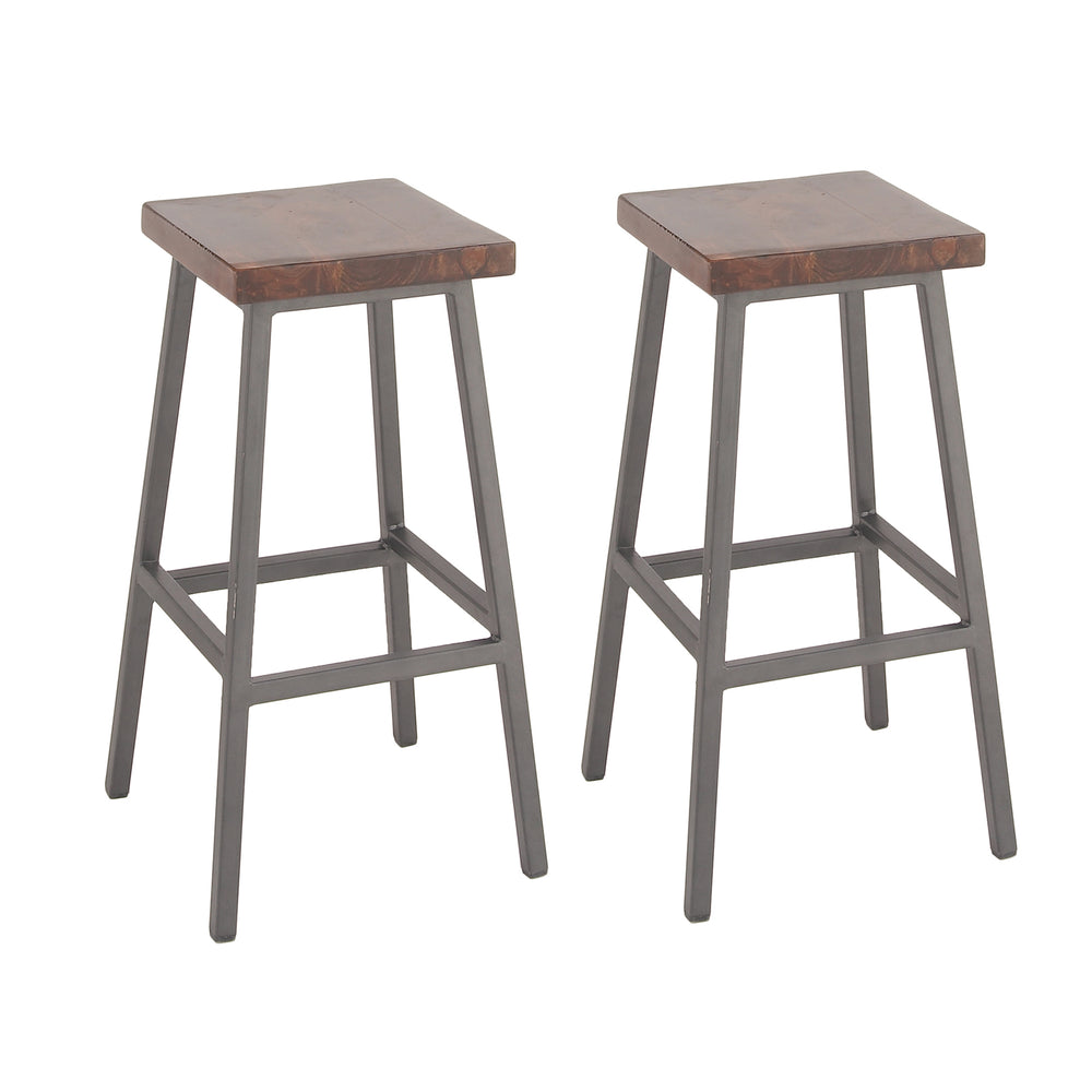 Urban Designs Square Wood Iron Bar Height Stool (Set of 2)