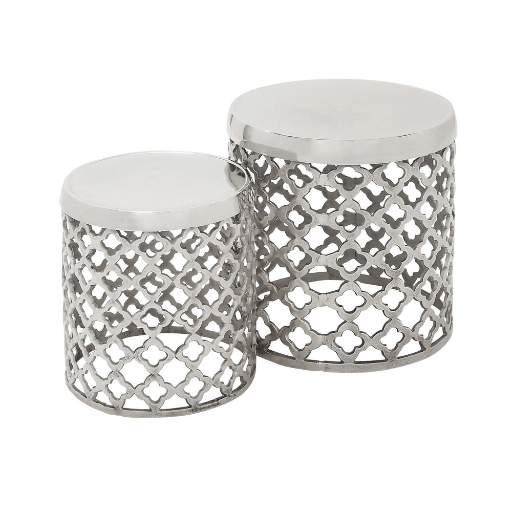 Urban Designs Aluminum Round Lattice Drum Stool - Set of 2